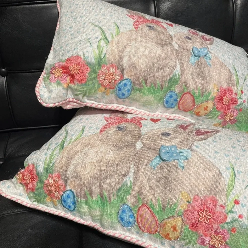 Easter Bunny Boulevard Rabbits 2 Throw Pillows